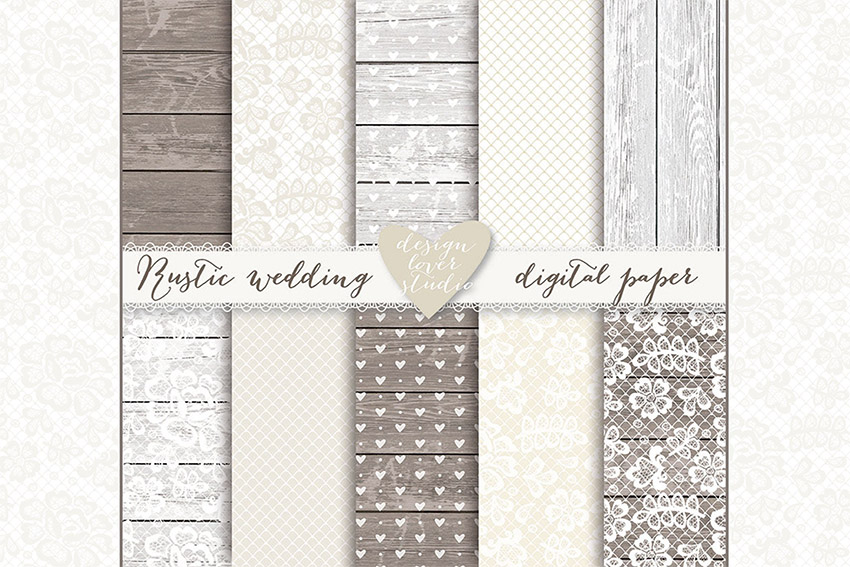 Lace Wedding Invite Champagne Digital Papers